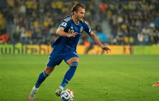 Benjamin Nygren in action for Sweden in their 3-1 win over Ukraine