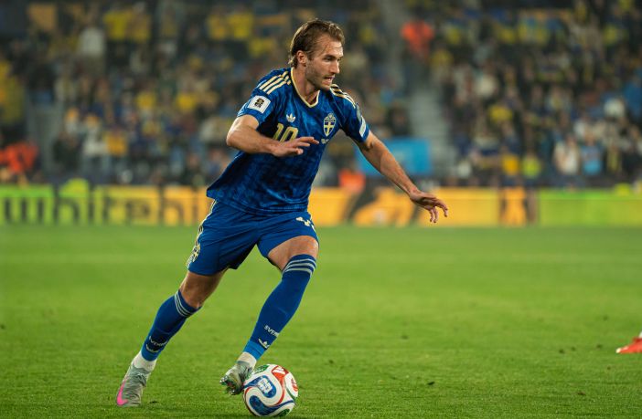 Benjamin Nygren in action for Sweden in their 3-1 win over Ukraine