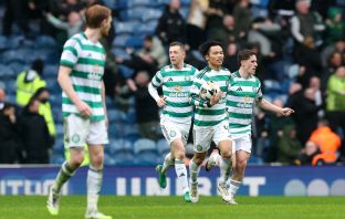 Reo Hatate of Celtic celebrates