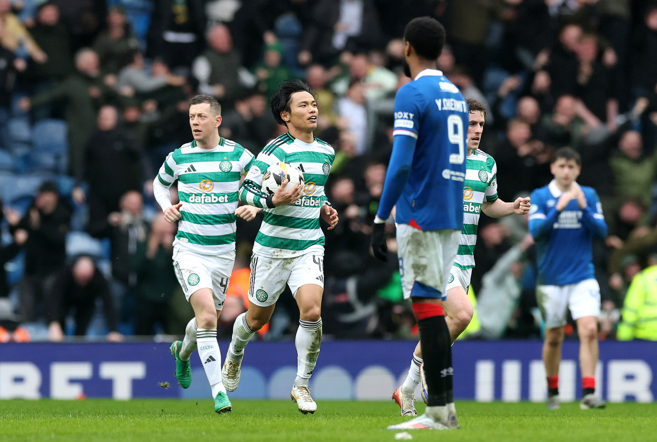 Reo Hatate of Celtic celebrates