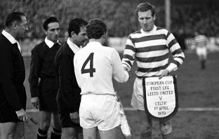 Billy Bremner and Billy McNeill shake hands before the European Cup semi-final first leg at Elland Road, Leeds on 1st April 1970.