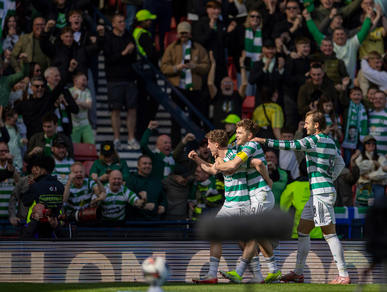 Luke McCowan celebrates his goal during Celtic's 6-2 Scottish Cup semi-final win over St Mirren at Hampden