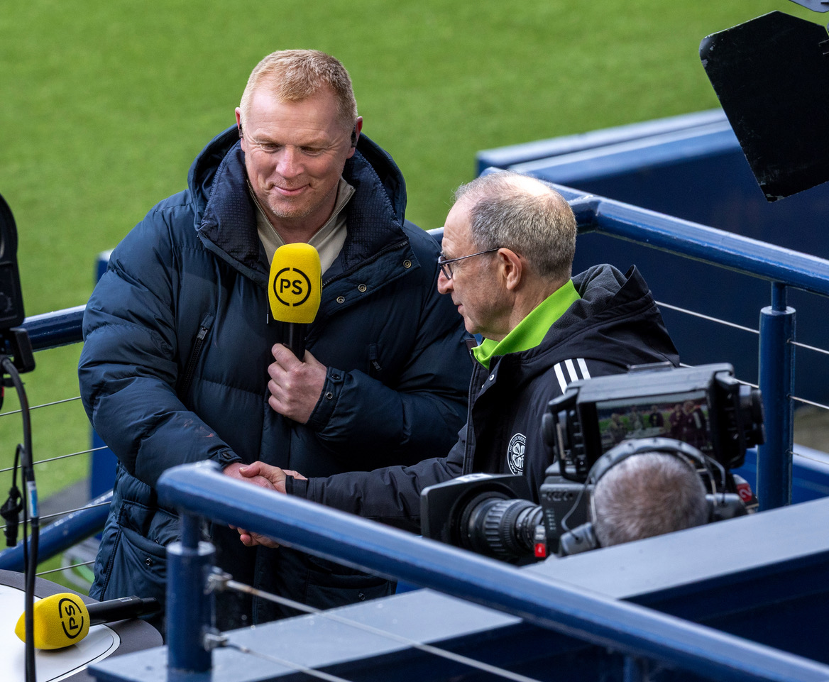 Neil Lennon jokes with Martin O'Neill 