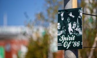 Spirit of '86 - Celtic team's welcome to Paradise. Saturday 25 April 2026. Celtic v Falkirk. Scottish Premiership. Photo Photograph by Vagelis Georgariou