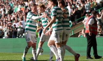 Kieran Tierney of Celtic celebrates