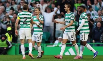 Daizen Maeda of Celtic celebrates