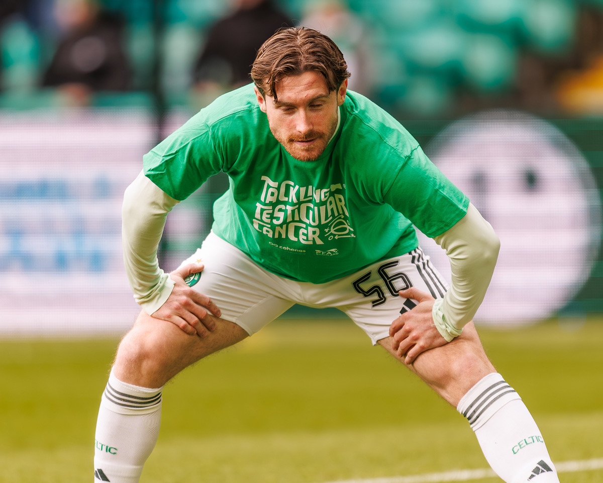 Anthony Ralston of Celtic warms up