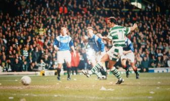 Paulo Di Canio scores against Rangers at Celtic Park on 6 March 1997