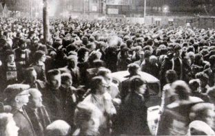 Celtic fans queue at Love Street in 1980