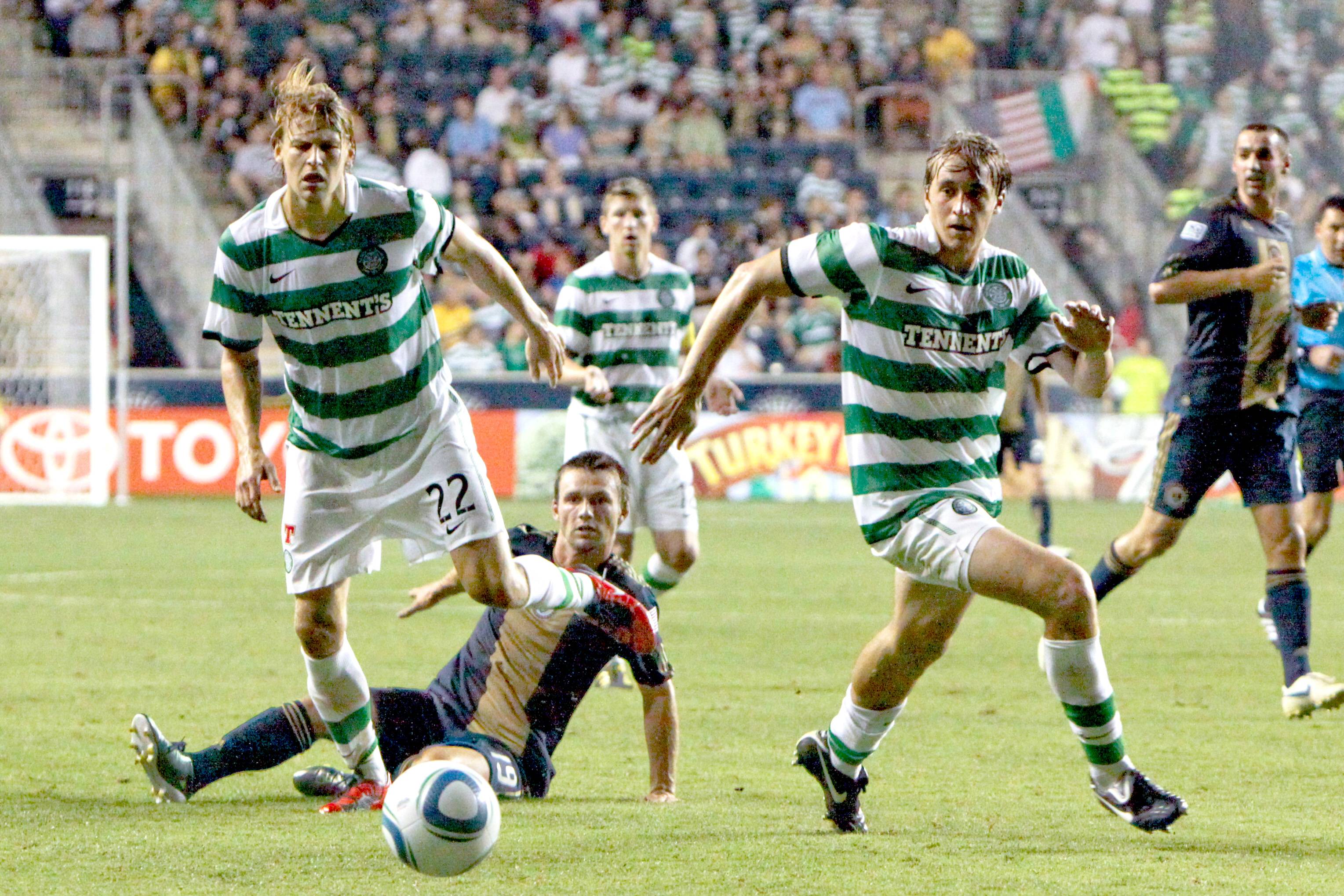 Celtic FC defenders Glenn Loovens ( 22) Milan Misun ( 15)