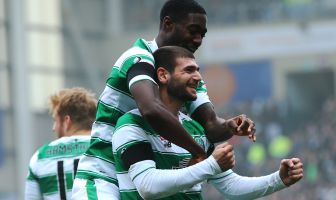 Nadir Ciftci celebrates scoring with Tyler Blackett