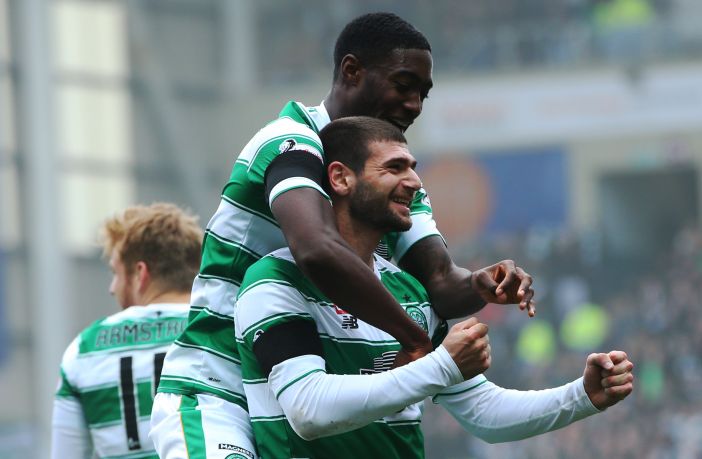 Nadir Ciftci celebrates scoring with Tyler Blackett