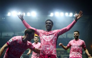 Mohamed Toure of Norwich City celebrates