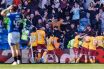 Motherwell celebrate scoring a late winner at Ibrox