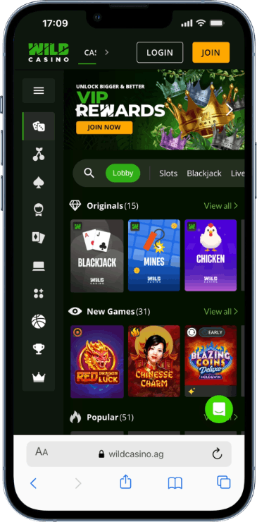 Wild Casino homepage