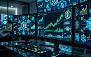Modern Bitcoin betting platform dashboard with neon interface and cryptocurrency price charts