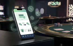 Modern smartphone displaying Cash App interface with digital casino gaming elements and secure payment visualization