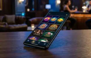 Premium UK casino gaming app displayed on modern smartphone with sophisticated interface design