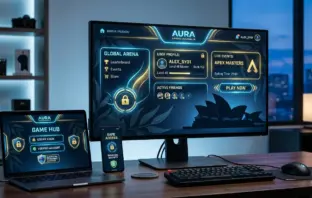 Modern online casino platform interface with security features and Australian design elements