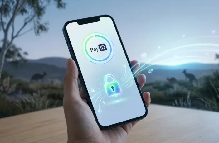 Digital PayID payment interface on smartphone with security features for Australian online casinos