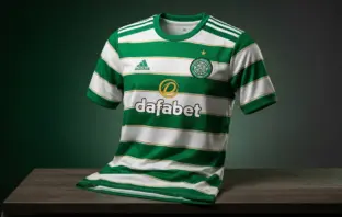 Celtic FC Adidas home kit 2026/27 with green and white hoops and gold anniversary details