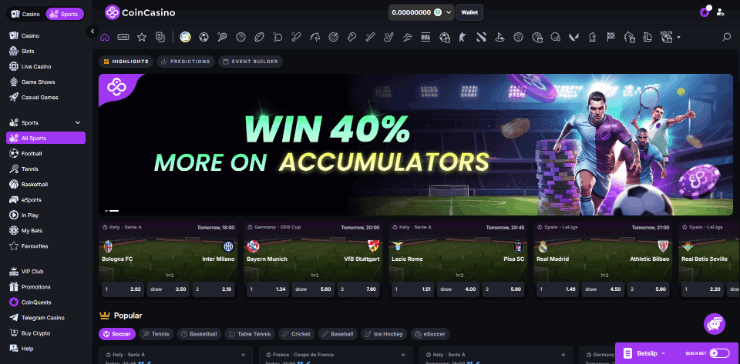 coincasino sportsbook page