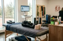 Sports physiotherapy knee rehabilitation equipment in modern medical facility