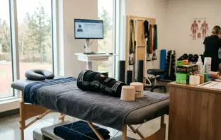 Sports physiotherapy knee rehabilitation equipment in modern medical facility