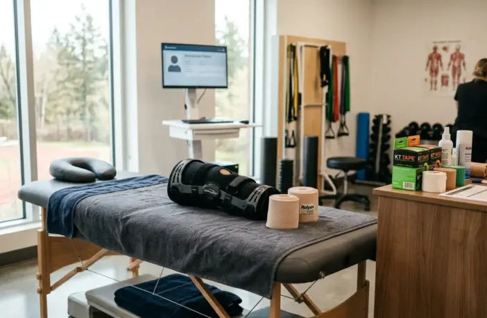 Sports physiotherapy knee rehabilitation equipment in modern medical facility