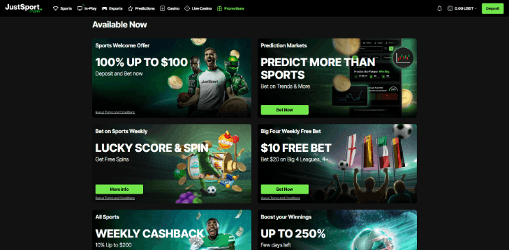 justcasino sportsbook page