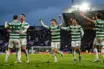 Celtic players celebrate goal during 3-2 away victory over Motherwell in Scottish Premiership title race