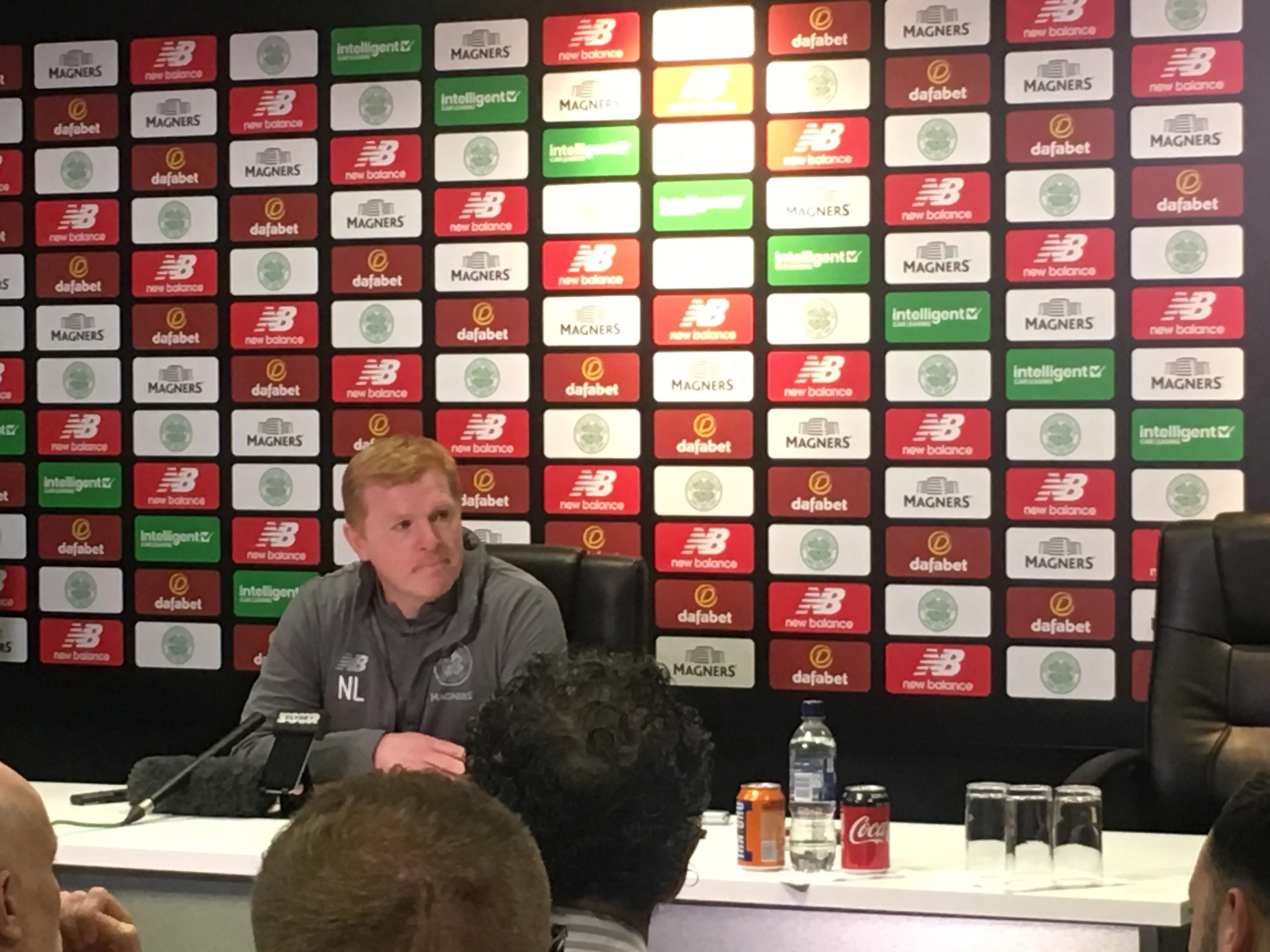 Neil Lennon at a press conference for Celtic football club.
