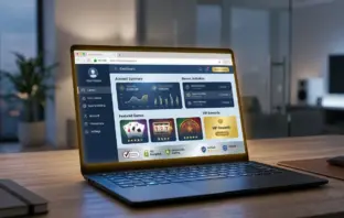 Professional online gambling platform interface with security features and verification icons on a modern digital device