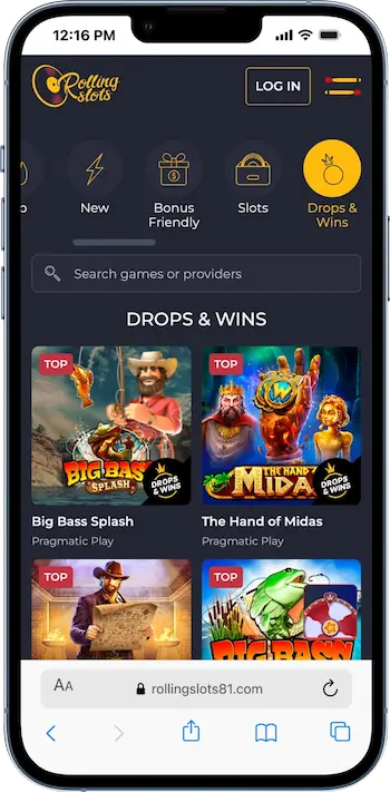 rolling slots drops and wins