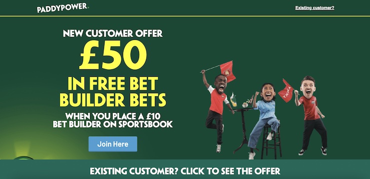 Paddy Power offers free bets for new bettors who sign up.