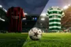 Celtic and AC Milan jerseys with football representing Arne Engels transfer interest