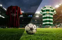 Celtic and AC Milan jerseys with football representing Arne Engels transfer interest