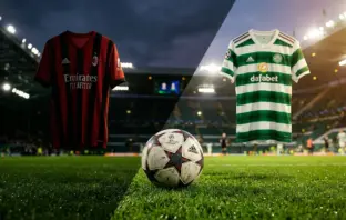 Celtic and AC Milan jerseys with football representing Arne Engels transfer interest