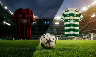 Celtic and AC Milan jerseys with football representing Arne Engels transfer interest