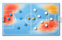 Tactical pitch diagram with probability heat-map overlays in Argentina's national colours.