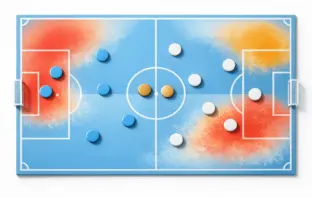 Tactical pitch diagram with probability heat-map overlays in Argentina's national colours.