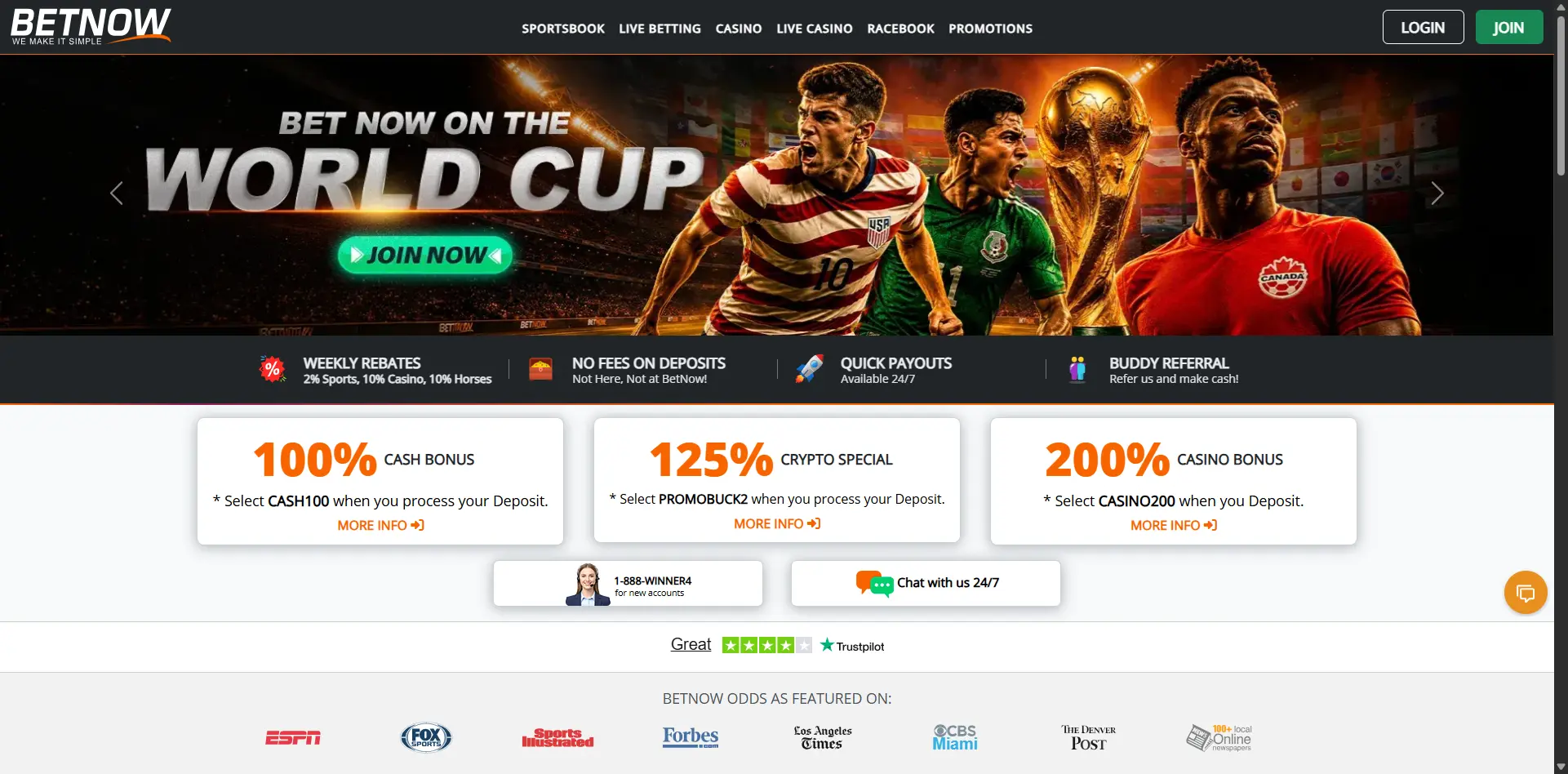 BetNow review screenshot US desktop
