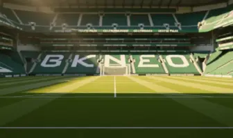 Celtic Park stadium interior showing pitch and stands in natural daylight