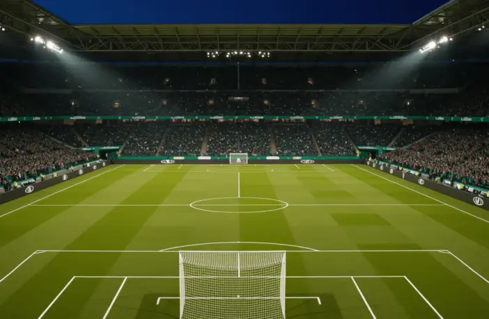 Celtic Park stadium under floodlights before a crucial Champions League qualifier match