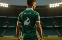 Celtic footballer in green hooped jersey standing in stadium with dramatic lighting