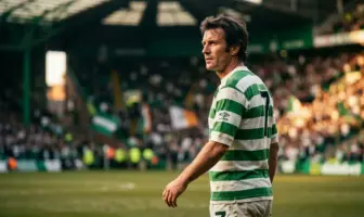 Celtic legend Kenny Dalglish in iconic green and white hooped jersey, dignified portrait