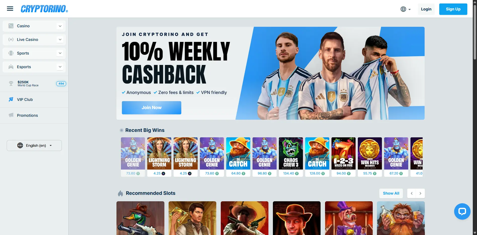 Cryptorino review screenshot US desktop