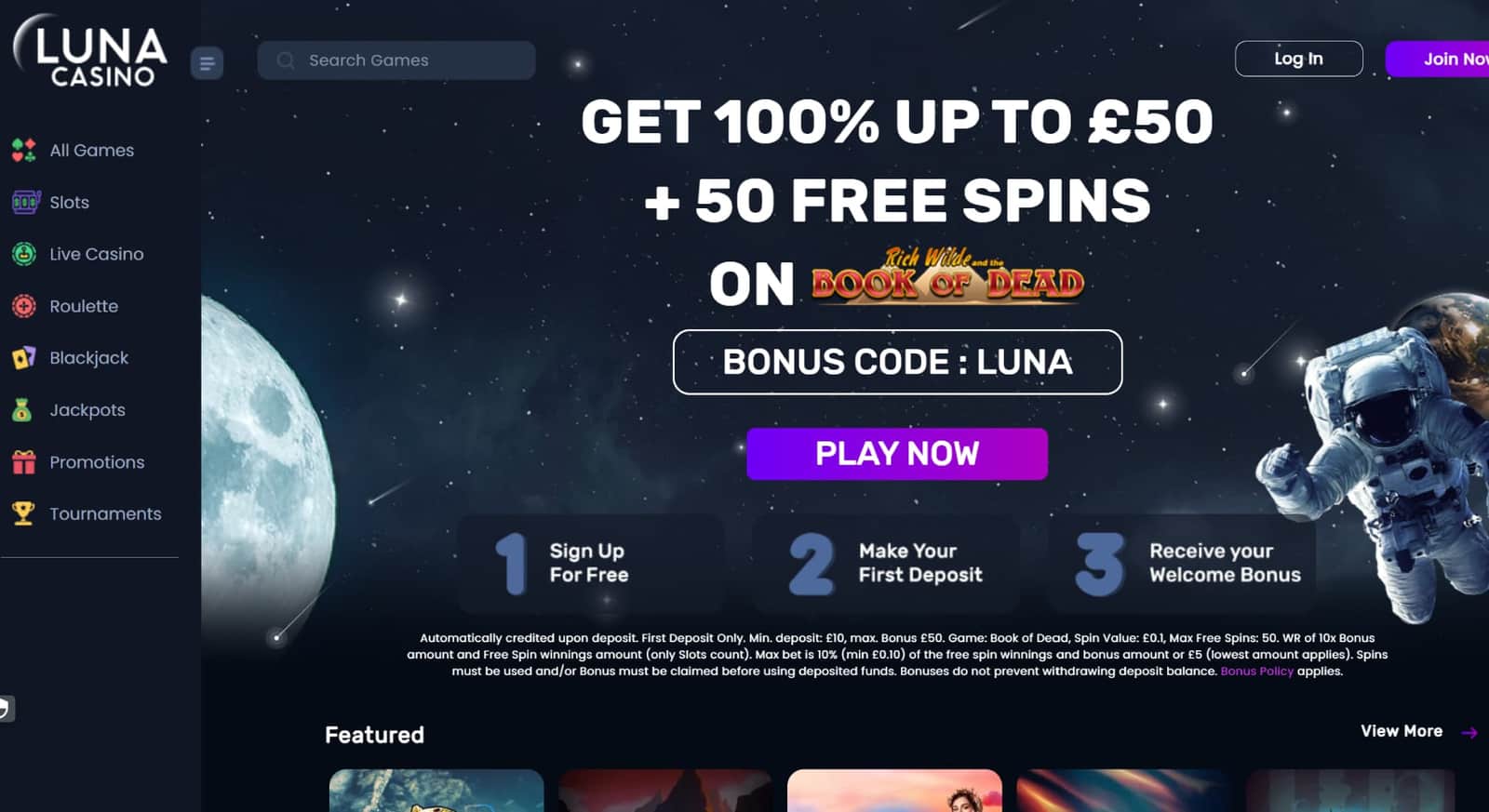 Luna Casino review screenshot GB desktop