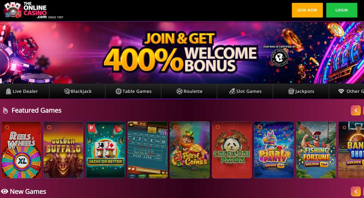 TheOnlineCasino review screenshot GB desktop