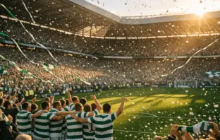 Celtic Park stadium filled with passionate supporters celebrating a historic championship victory